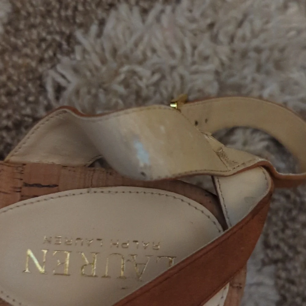 Lauren Ralph Lauren Nubuck/Straw  Odelia Cork Adjustable Ankle Strap Buckle 8B